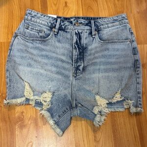 Good American NWT 8 Cotton Bombshell Short Acid Wash 1990's Button Fly Distress